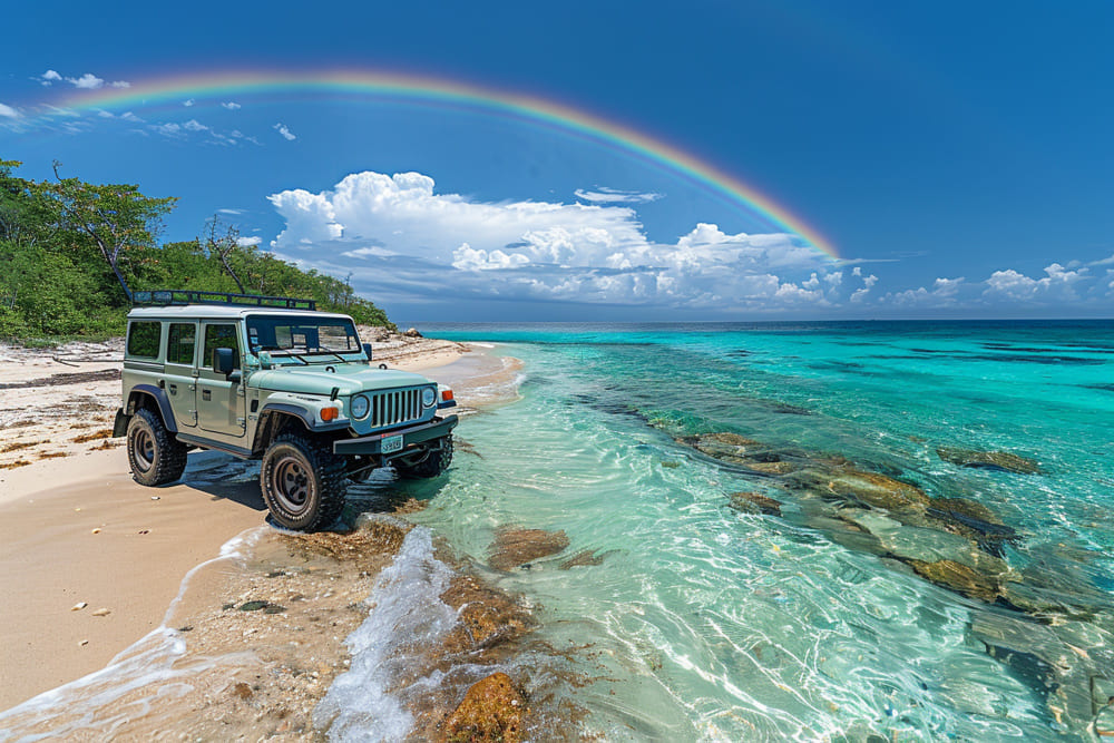 hermosos-paisajes-con-arco-iris-en-una-playa (1) Precios de alquiler de autos en Aruba 2025